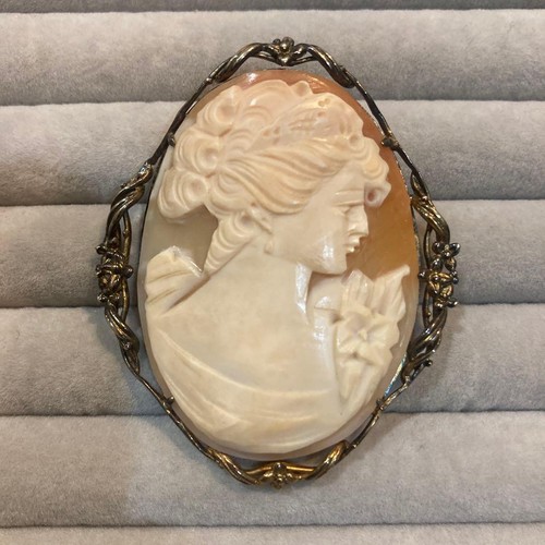 Silver shell cameo brooch - cameo,