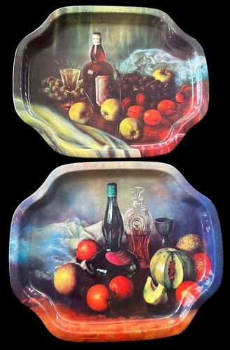 Vintage tin tip tea trays - tin,