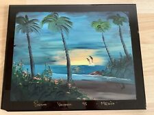 Mexico Ceramic Picture Tile Wall Art hand painted 25cm x 20 cm Beach dolphins.  