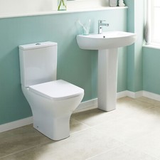 Nuie Ava Modern Close Coupled Rimless Toilet Full Pedestal 550mm Basin Bathrooom