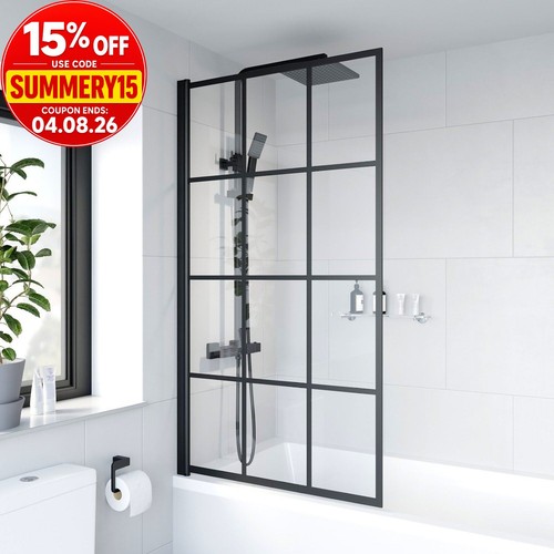 Bath shower screen black grid - shower,