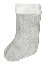 Luxury Large Plush Velvet Christmas Xmas Stocking Silver - 50cm x 20cm
