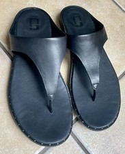 LADIES FITFLOP FIT FLOP BLACK LEATHER THONG SANDALS SHOES SIZE UK 6