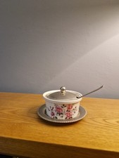 1960s Enoch Wedgwood Tunstall Fine China Covered condiment dish Pink Rose 