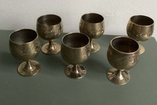 Six Small Brass Goblets With