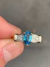 9ct Gold Diamond Blue Topaz Ring, 9K 375