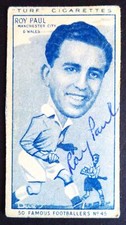 ROY PAUL, MANCHESTER CITY & WALES SIGNED 1951 CARRERAS “TURF” FOOTBALL CIG CARD
