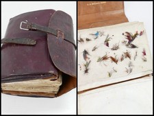 Antique Leather Fly Fishing Wallet + 60 + Flies PD Malloch, Perth