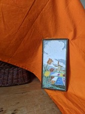 Delft cloisonné tile Dutch landscape tulip fields windmill royal delft RARE 1940