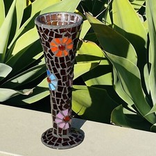 RED MOSAIC GLASS TRUMPET VASE