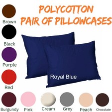 Luxury Polycotton Pair of Pillowcases Plain Dyed Bed room Pillow Covers 75x50cm.