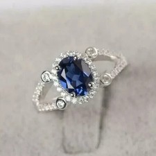 2.76 Ct Oval Cut Blue Tanzanite Split Shank Ring 14K White Gold