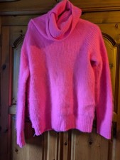 DKNY Jeans Ladies Bright PInk 70% Angora Roll Neck Jumper Size Small - marks on 