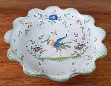 Vintage French Faience Moustiers attributed Hand Painted Scalloped Floral Bowl