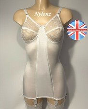 Classic Corselette / Full Girdle / Body Briefer 6 Strap WHITE - NYLONZ UK