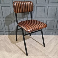 Vintage Industrial Rustic Dining Chairs Genuine Real Leather Ribbed Metal Home