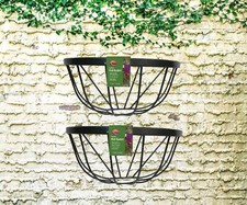 2 Garden Wall Trough Planters 16 Inch Wrought Iron Wall Mounted Flower Basket