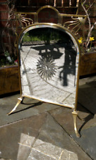 Antique Victorian Art Nouveau Brass~Glass Sunburst Mirror Fire Screen c1900