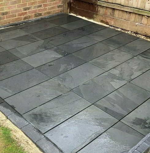 Black slate paving patio slabs - slate,