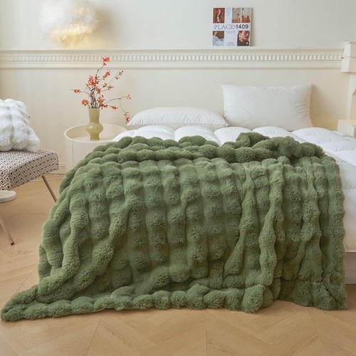 Faux rabbit fur throw blanket - faux,