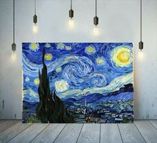VINCENT VAN GOGH STARRY NIGHT DEEP FRAMED CANVAS WALL ART PRINT OR POSTER PAPER
