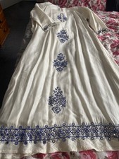 White And Blue Asian Long Wedding Dress With Scarf and trousers