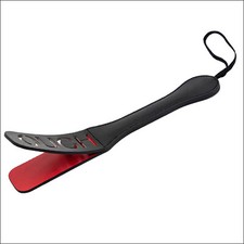 Spanking Paddle Leather Black BDSM Whip Kinky OUCH Word Adult Toy 30cm X 5.5cm
