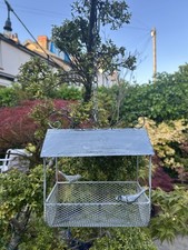 Hanging Grey Metal Bird Feeder Dish Table Tray House Garden Decoration Gift