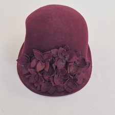 EASTEX Cloche Hat One Size Burgundy Women's 100% Wool Floral Detail