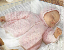 Baby Shawl, Matinee Jacket and Bonnet Knitting Pattern 16-20" 4ply 1015