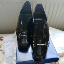 Black Patent Leather Gabor Mid Heel Shoes Uk 5.5 G wide fitting slip on 