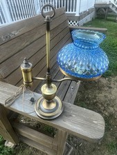 Old Brass Student Lamp Blue
