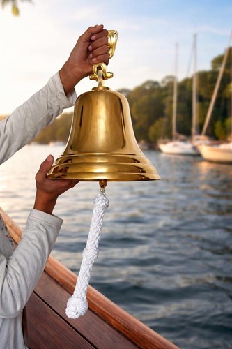 Large brass ship bell with - large,