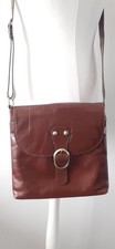 Tan Leather Messenger Bag  Brown Viva La Diva Across Body Shoulder Brass Buckle 