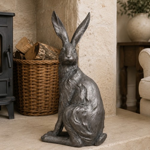 Textured silver sitting hare - silver,