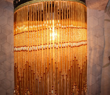 Vintage Brass Beaded Fringe Light Shade 10" Drop Art Deco Style Ceiling Pendant