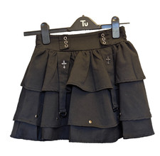 just style Gothic Clothes Casual High Waist Rivet Trim Black Ruffle small skort