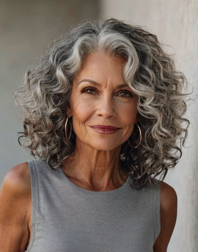 Short bob curly silver gray - bob,