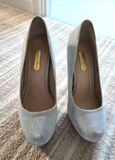 Pair of Ladies sparkly silver high heeled shoes from Dorothy Perkins size 4