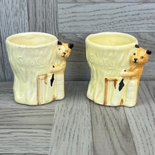 Egg Cup x 2 - Sooty Playing Cricket - Keele Street Pottery - Vintage 1950s