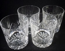 Set of 4 Edinburgh Crystal CAMERON Whisky Tumbler Glasses 3"h (signed)