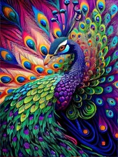 Colourful peacock stamped - colourful,