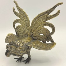 Vintage Heavy Brass Fighting Rooster Cockerel Cockfighting Figurine (5 Inch)