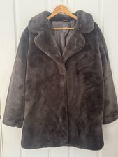 Faux Fur Knee Length Coat Super Soft Grey Size M 12-14 Excellent Condition