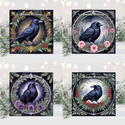 Gothic raven christmas - raven, cards