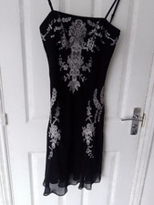 Debenhams Black Strappy Embroidered Special Occasion Dress Size 10.