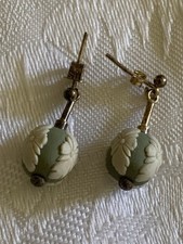 Wedgwood Jasperware Green Ball Drop Earrings with Gold Stud Fastening -  Vintage