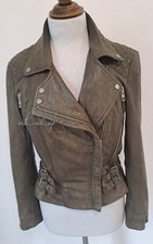 ALLSAINTS - Khaki Green "Hawks Biker" 100% Real Leather Zip Up Jacket - Size 10