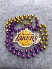 Los Angeles Lakers Beaded Necklace Mardi Gras Beads Preowned