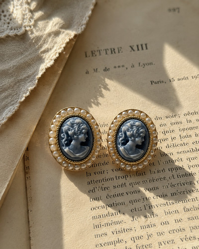 Blue cameo stud earrings - cameo,
